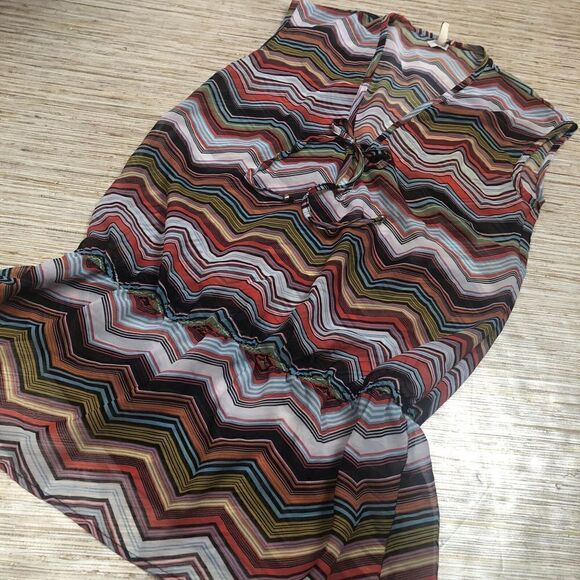 1902 Arden B. Sheer chevron tunic swim cover up Multi Sz S - Picture 1 of 2